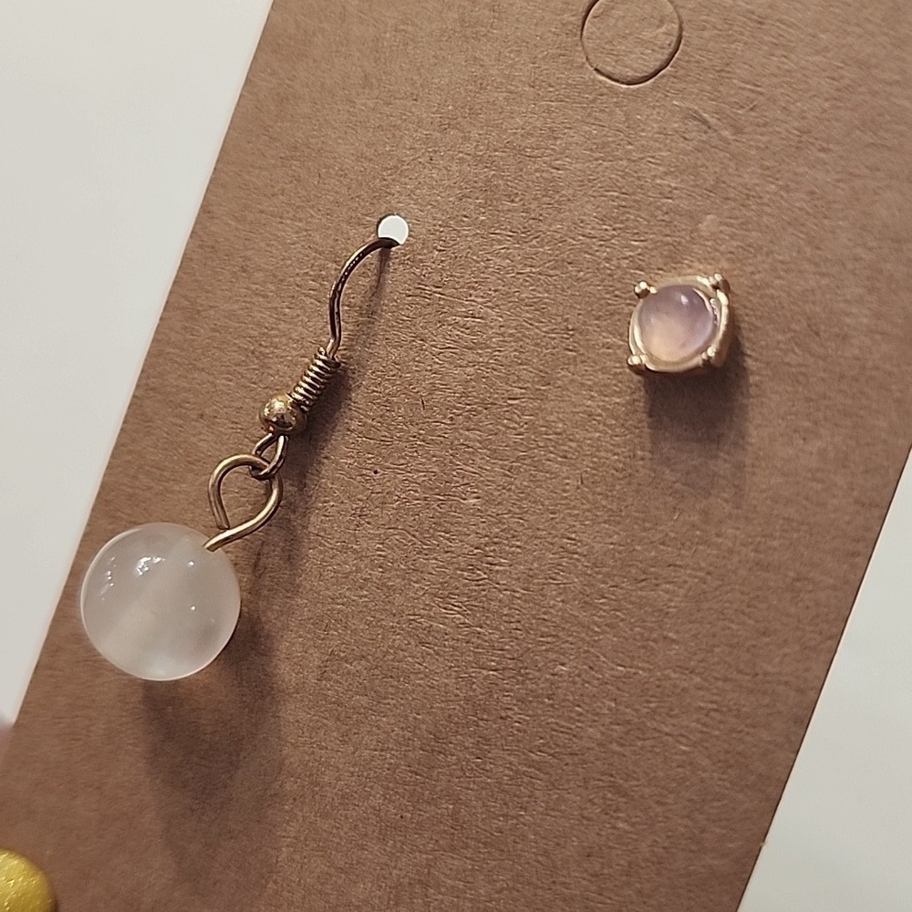 Gold Tone Drop and Pink Stud Earrings MIX & MATCHED - Picture 2 of 6